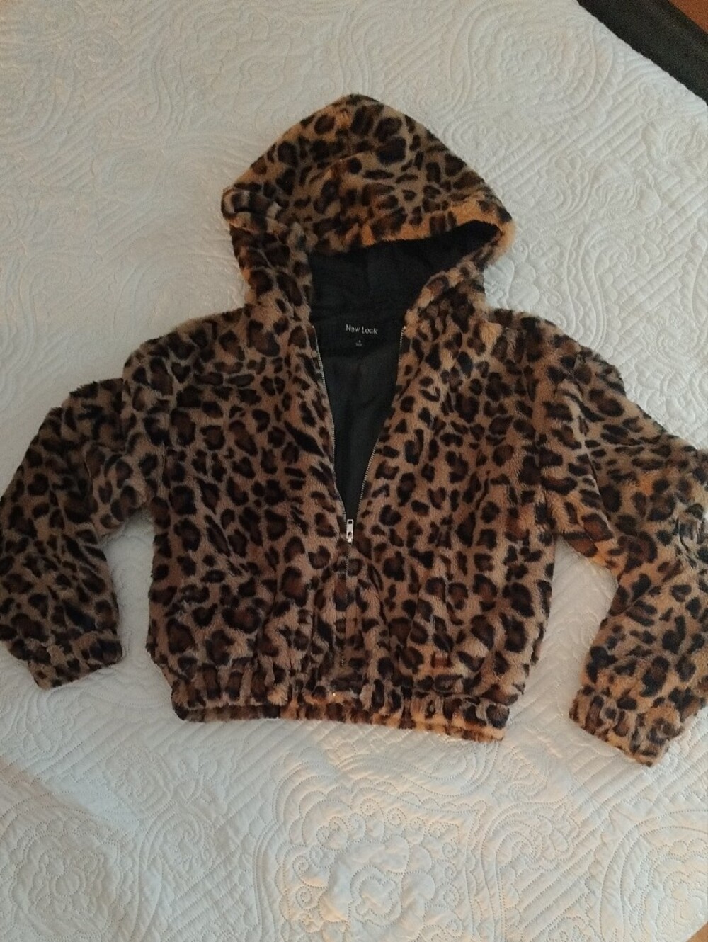 New Look Leopard Print Teddy Hooded Jacket - Brown/Black